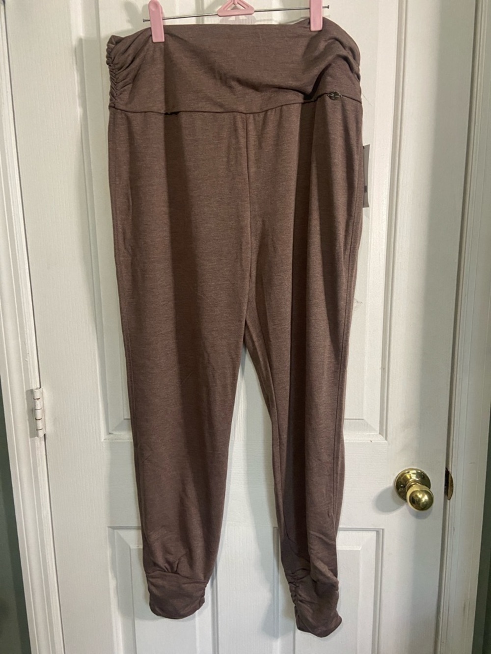 Tahari Taupe Fold-Over Waist Jogger Pants